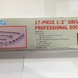 17 PC 1/2" drive metric socket set 10,11,12,13,14,17,19,20,21,22,23,24,27 mm
