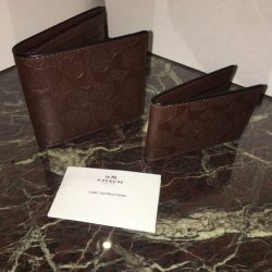 Coach F75371 Leather Compact ID Signature CRG Mahogany
