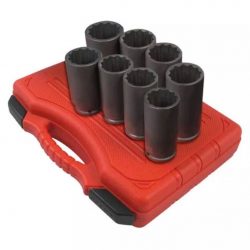 8 PIece 1/2" Drive Deep 12 Point Spindle Nut Impact Socket Set SUN2835 New!