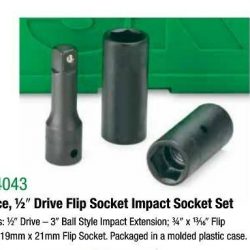 SK4043 1/2" drive 3" ball style extension, 3/4" x13/16" flip socket,19mm x 21 mm